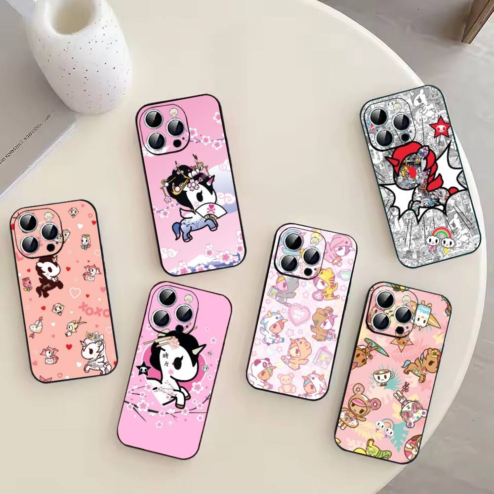 Japan T-Tokidokis Phone Case For iPhone 17,16,15,14,13,12,11 Plus,Pro Max,XS,Soft Silicone Black Cover