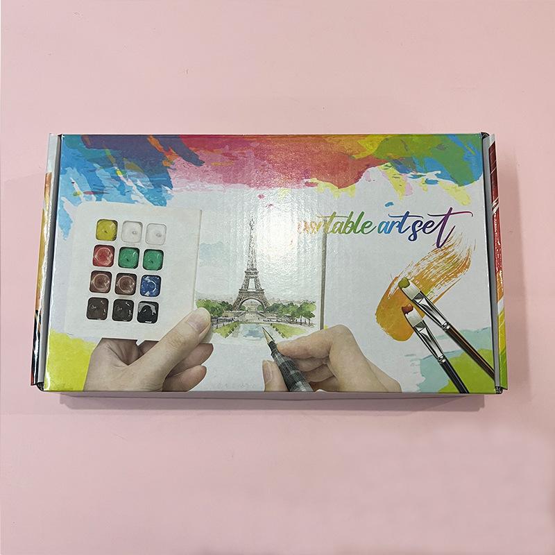 

Portable Travel Sketchbook with Mini Watercolor Set and Palette