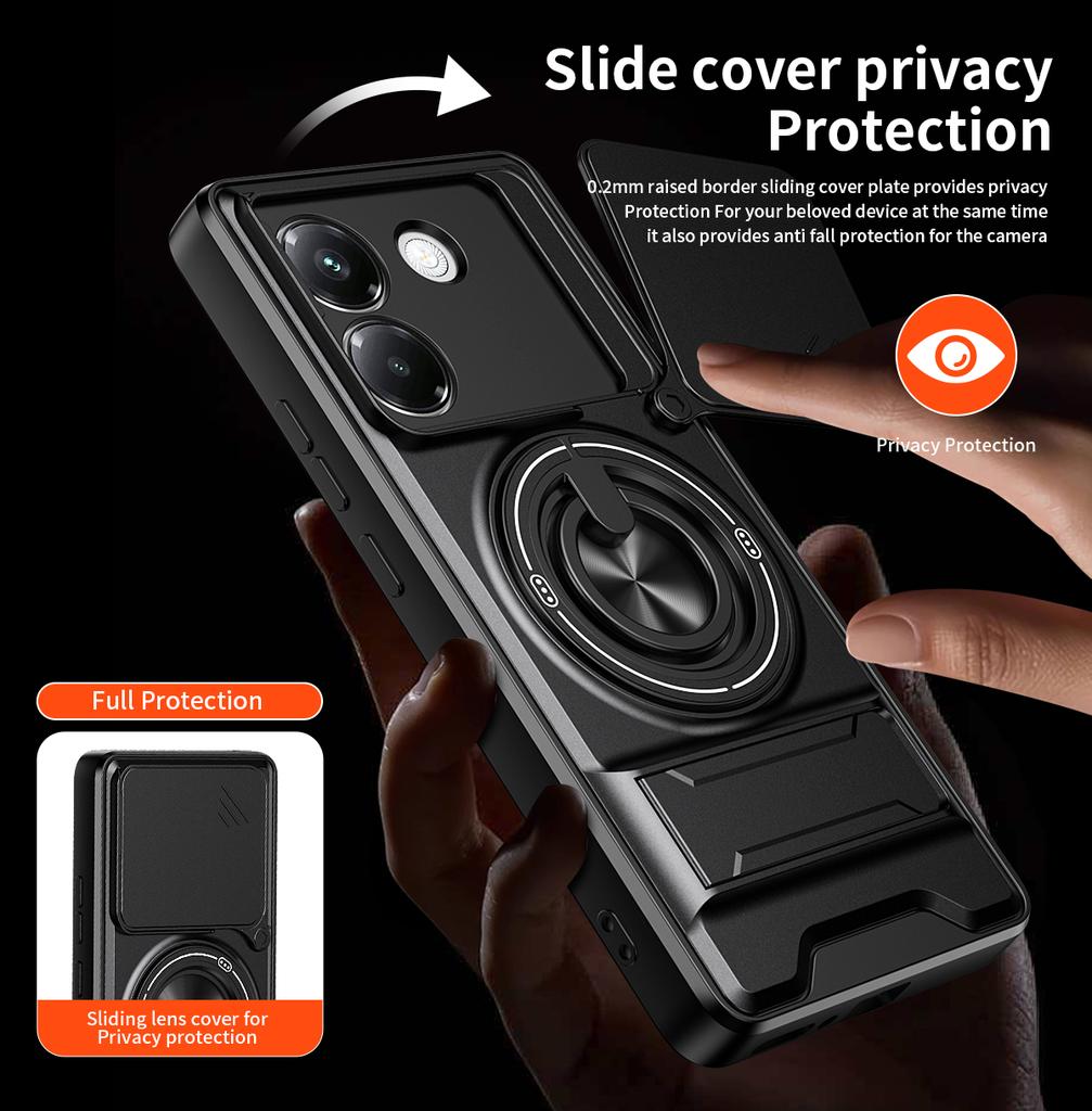 Funda for POCO M7 Pro 5G Case Rotatable Slide Camera Protection Ring Stand Shockproof Cover Capa Funda