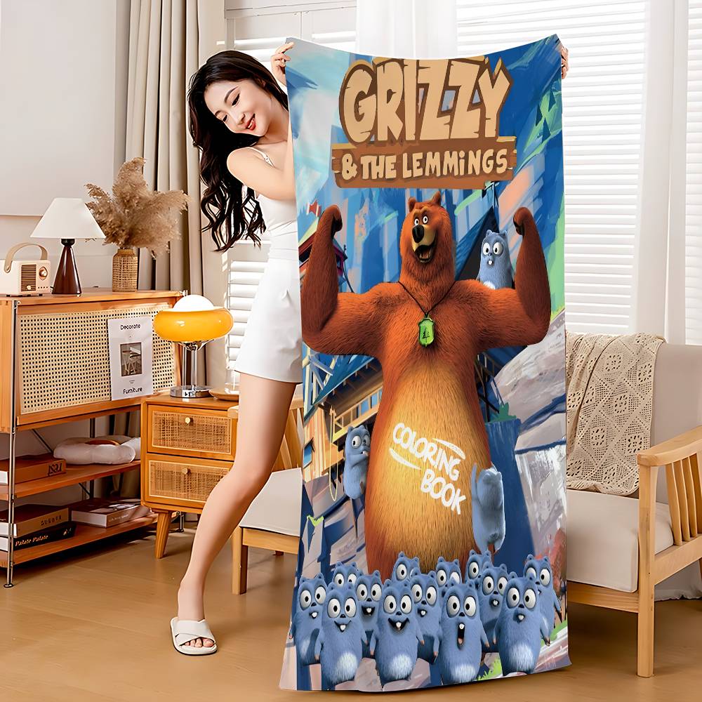 

G-Grizzly And L-Lemmings Microfiber Beach Towel Absorbent Quick Dry Soft Yoga Swimming Resort Mountain Climbing Towel W40*H60(CM)