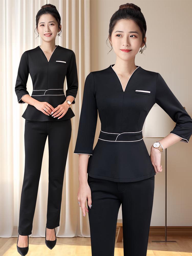 Plus Size Beauty Salon Technician Uniform - Autumn/Winter Slimming Style for Women