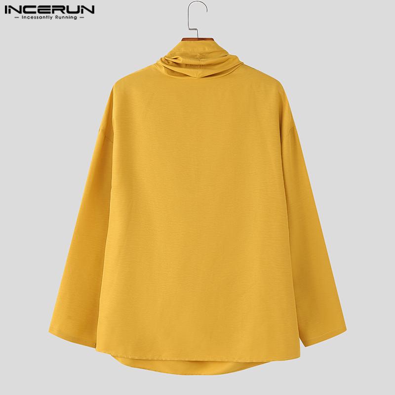 INCERUN Camicie Top Casual Larghe a Maniche Lunghe con Bottoni e Collo a Bavero da Uomo