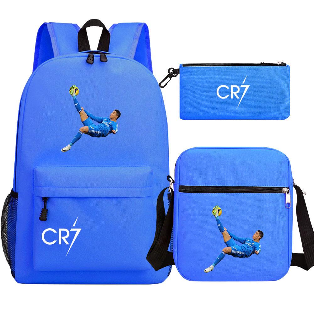 Football Star Cr7 3Pcs Boy Girl Back To School Book Bags, Student Shoulder Bag Pencil Case Backpack, Teenagers Mochila Men Women