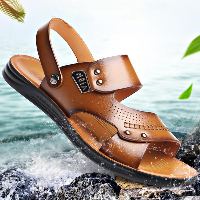 Обувь Мужские летние новые спилковые кожаные нескользящие пляжные мужские сандалии — фото 9