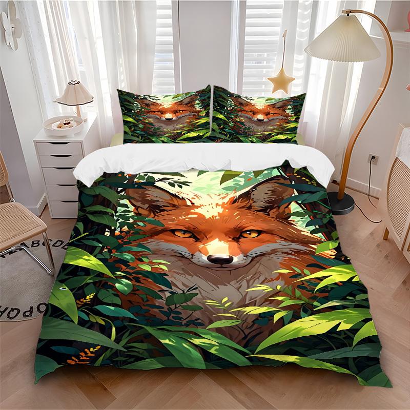 3pcs Fox Print Duvet Cover Set - Machine Washable, Includes 1 Cover and 2 Pillowcases, No Core Included Yy251013001