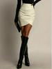 Women's PU Leather High-Waisted Ruched Mini Skirt with Irregular Slit