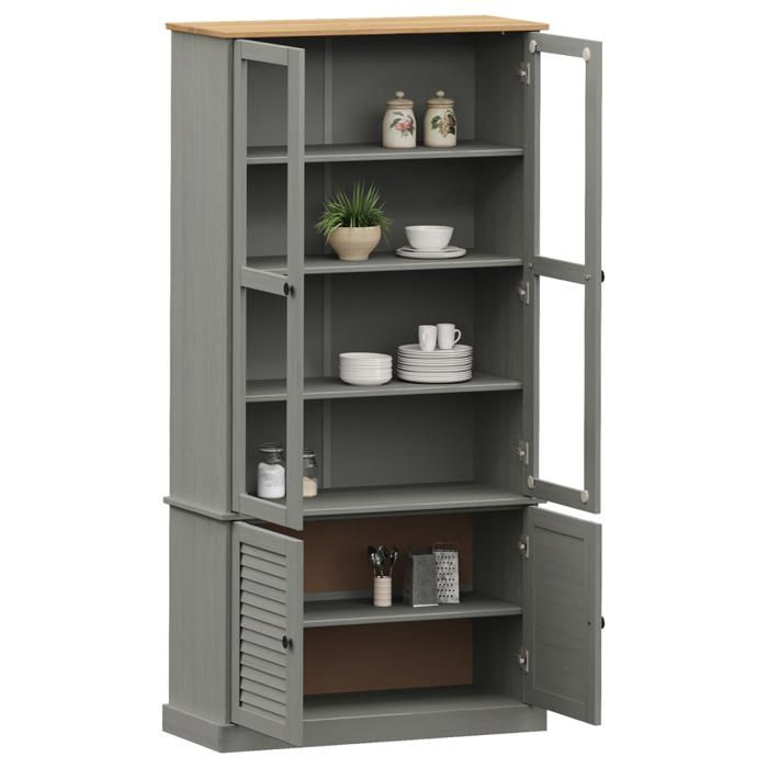 VidaXL Vitrine en verre VIGO gris 85x35x170 cm bois massif de pin 353195