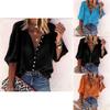 Stylish Women's 3/4 Sleeve Shirt Top Comfortable Loose Fit Button Down Blouse T-shirt