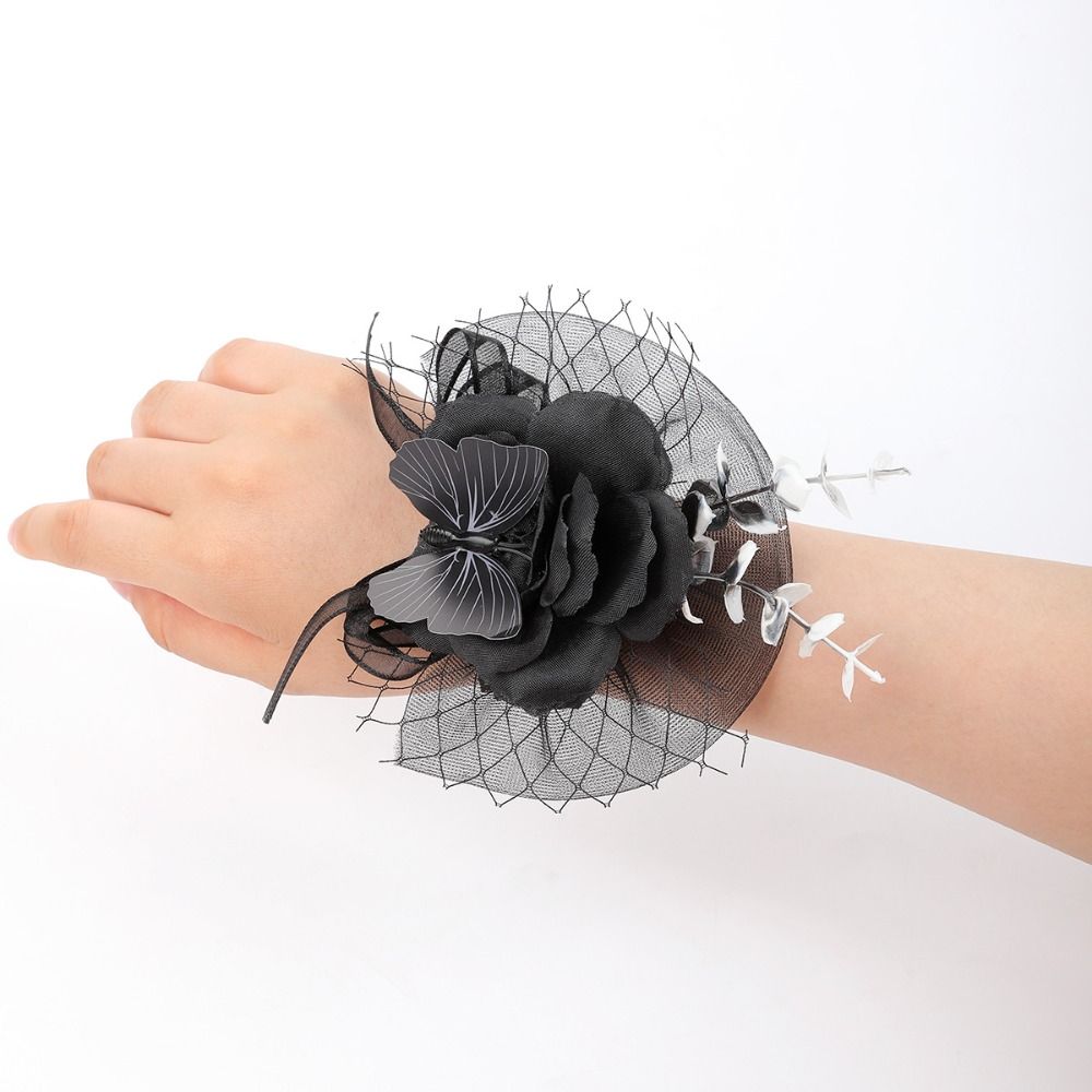 Black Color Wrist Corsage Fabric Flower Flower Brooch New Floral Boutonniere Wedding Party