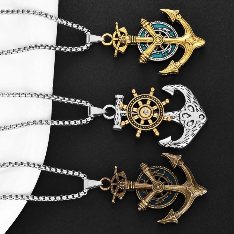 Retro Medieval Boat Anchor Necklace Accessories Street Retro Style Hip-hop Street Necklace for Boys