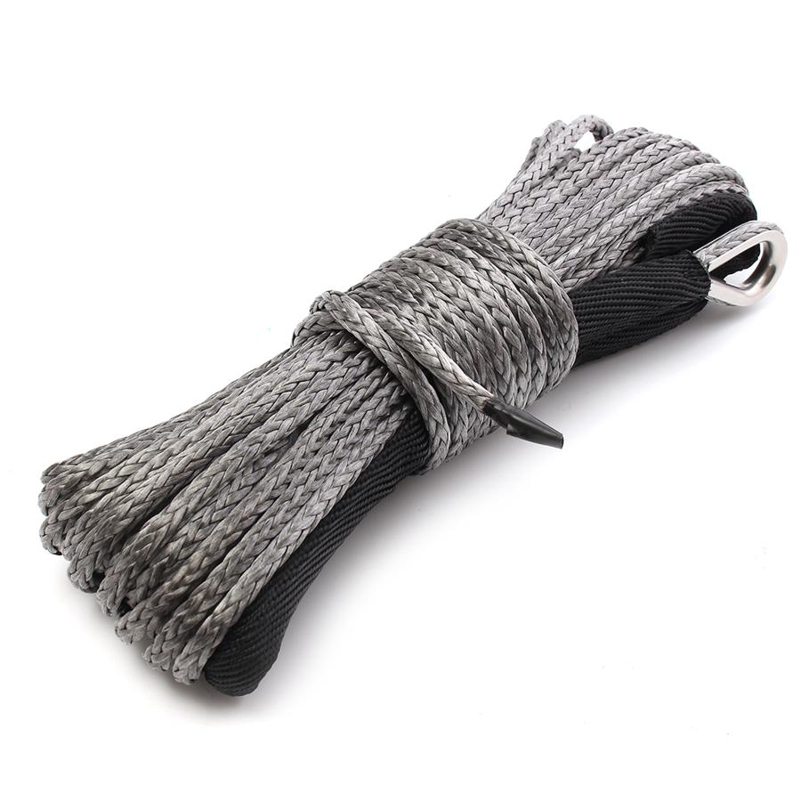 1/4'' X 50' 7700LBs Synthetic Winch Line Cable Rope W/ Sheath For Car ATV UTV Jeep Grey