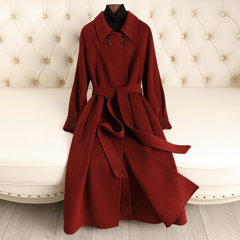 

Women s 2024 Hepburn Style Double-Sided Cashmere Coat - Autumn/Winter Over-the-Knee High-End Fashion L (120-140)