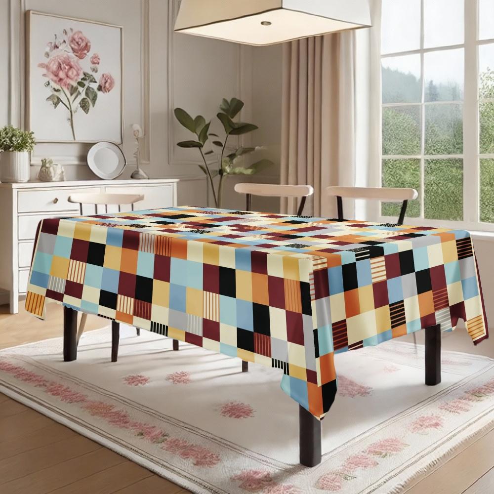 Geometric Patchwork Rectangle Table Cloth for Table Decor Holiday Party Waterproof Reusable Tablecloth for Table Kitchen Dining