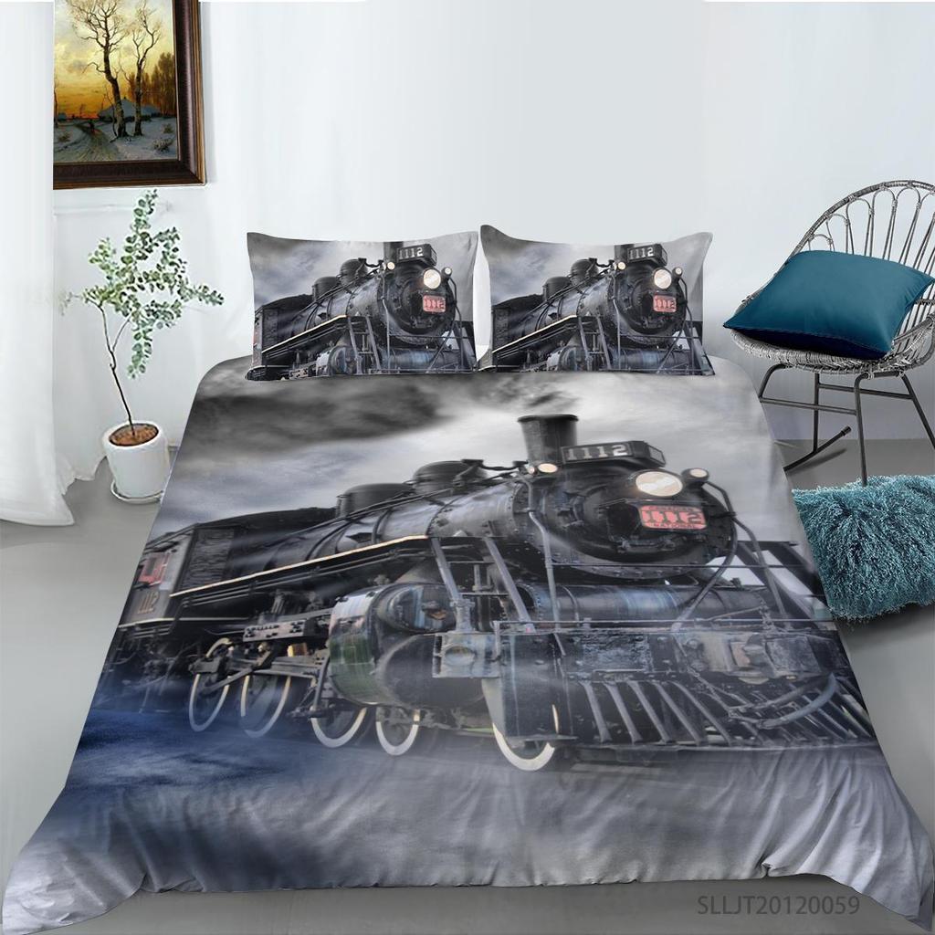 Bettbezug-Set, Zug, King-Size-Bett, Einzelgröße, kreatives Fahrzeug, Malerei, modische Bettwäsche, Anzug, hochwertige Heimbettwäsche