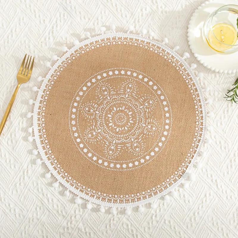 Nordic Style Simple Hand Woven Jute Placemat Plate Mat Retro Restaurant Cotton Linen Decorative Mat Shooting Prop Vase Mat YLE447