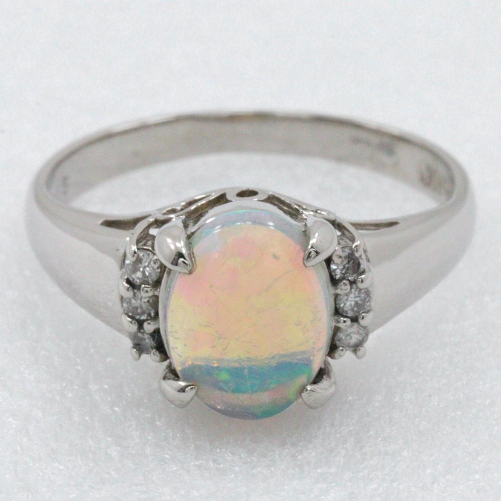 Ring Pt900Platinum/opal/diamond #4.9(US Size) 3.2g Women Used