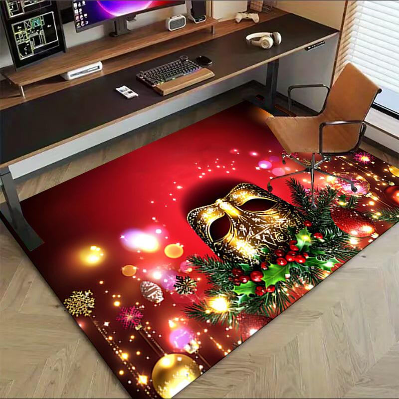 Christmas Mask Crystal Velvet Office Chair Mat Area Rug - Non-Slip, Floor Mat, Office Desk Chair Rugs,Christmas Gift-1106079