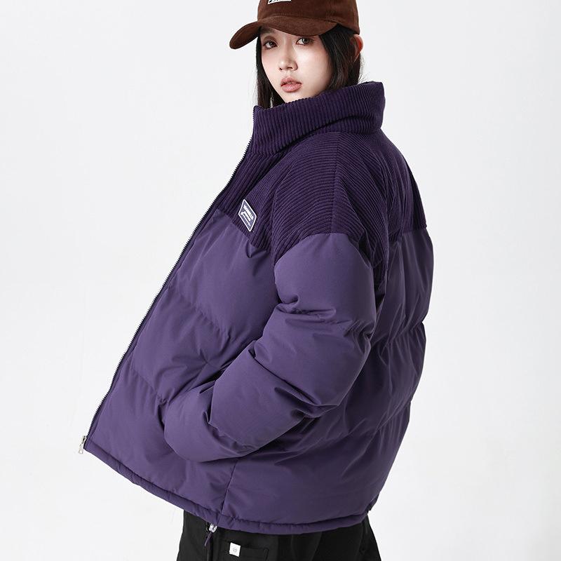 Couple Winter Outfit Color Blocked Casual Couple Jacket Stand Up Collar Cotton Jacket