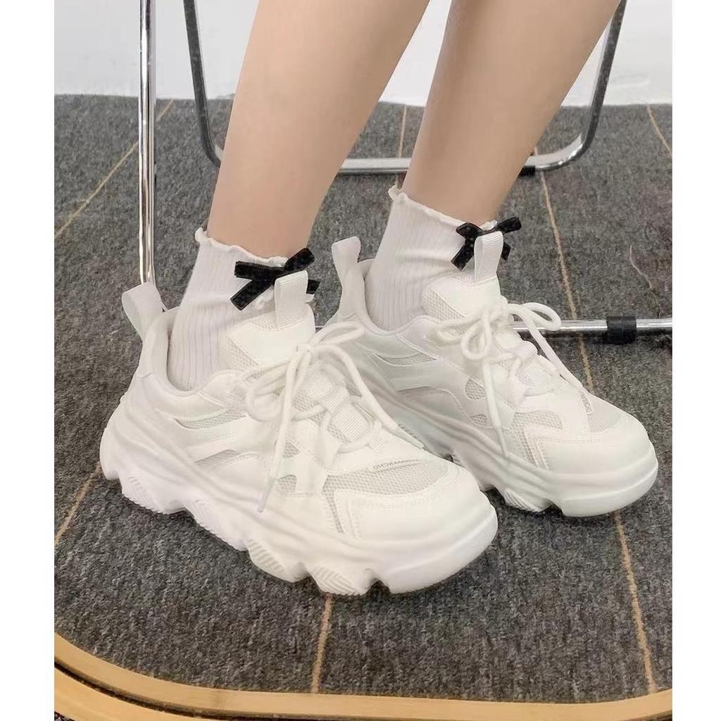 Foam dad shoes women's 2025 autumn new breathable thick-soled heightening mesh shoes lightweight casual leather little white shoes