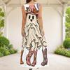 Women Plus Size Scoop Neck Sleeveless A Line Long Dress Halloween Bear Pumpkin Printed