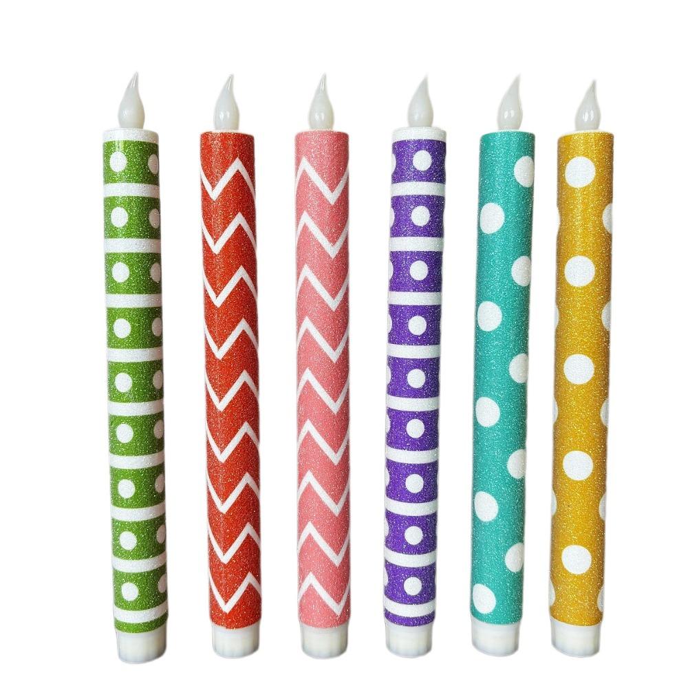 6pcs Macaron Color Electronic Candles Macaron Glitter Long Pole Candles  Birthday Party Style-A
