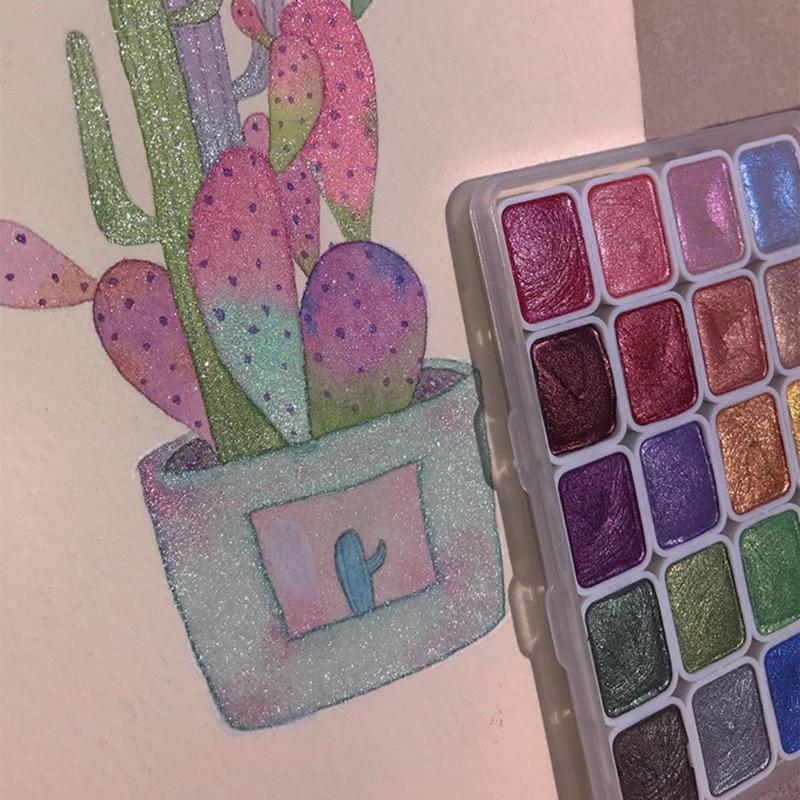 20 Colors Glitter Watercolor Paints Professional Artist Set for Painting on Paper Wood Stone Rock Fabric, DIY Nail