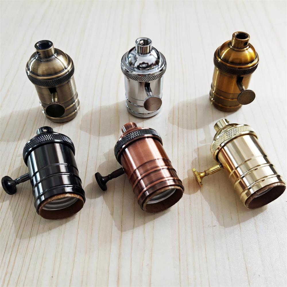 DIY Vintage E27 Lamp Base Copper holder With Switch Edison Vintage Lighting Screw Socket Antique Aluminum Lamp Holder Fixture