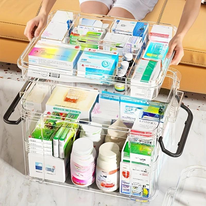 Double-Layer Transparent Medicine Storage Box - Waterproof Portable Pill Organizer for Home & Travel, Clear Medical Case