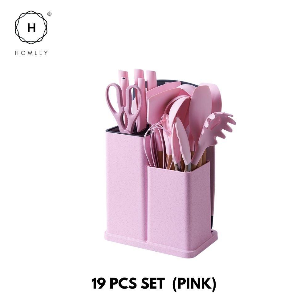 Homlly 19pcs Kitchen Cooking Utensils Set with Stainless Steel Knife Set with Block