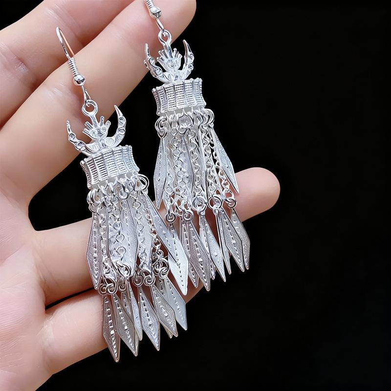 Ethnic style earrings Alloy silver-plated Miao ethnic minority Dong Yi earrings Earrings