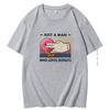 Just A Man Who Lovesdonuts Tshirt Vintage Written In English Funny Foods Digital Print Gift Cotton Short Sleeve Tshirts