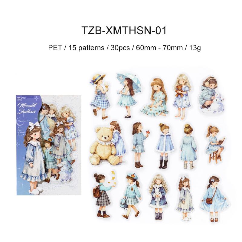 JIANWU Star Sleeping Fairy Tale Girl Note Series Cute Character Landscape Material Collage Sticker Creative Journal Stationery