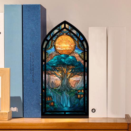 Gothic Book Nook Suncatcher Stained Glass Candle Holder Window Bookshelf Insert Diorama for Library Decor Bookish Gifts for Readers Book Lovers