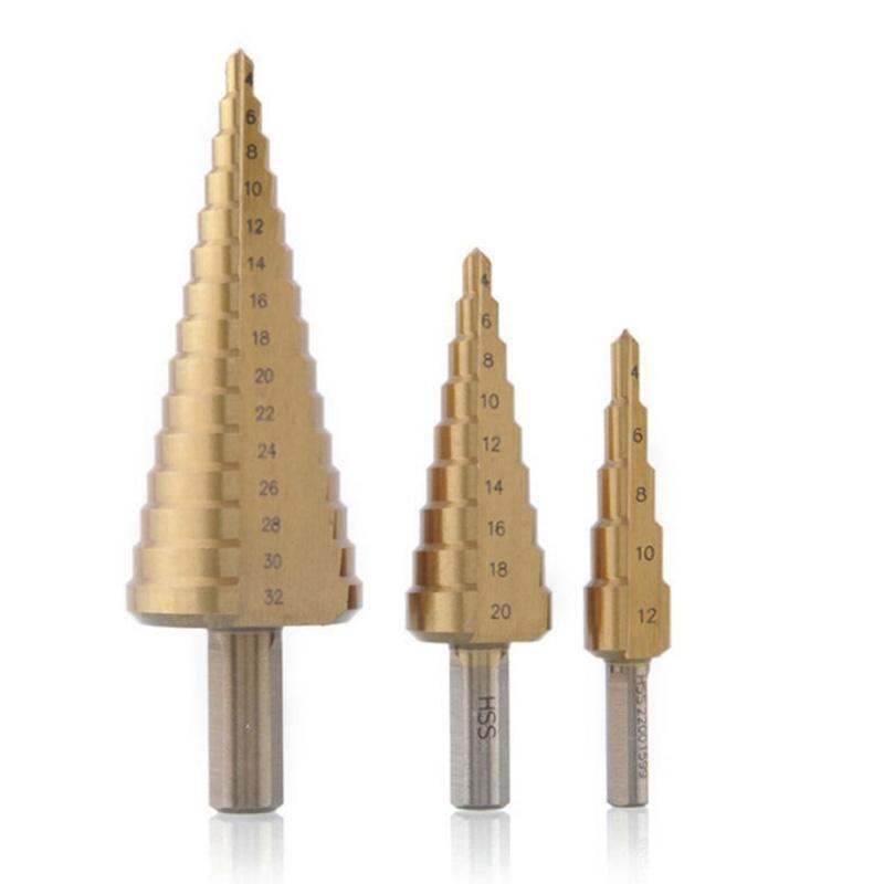 3pcs Set HSS Step Drill Bits 4 12 20 32mm Cone Hole Cutter for Wood Metal Brass