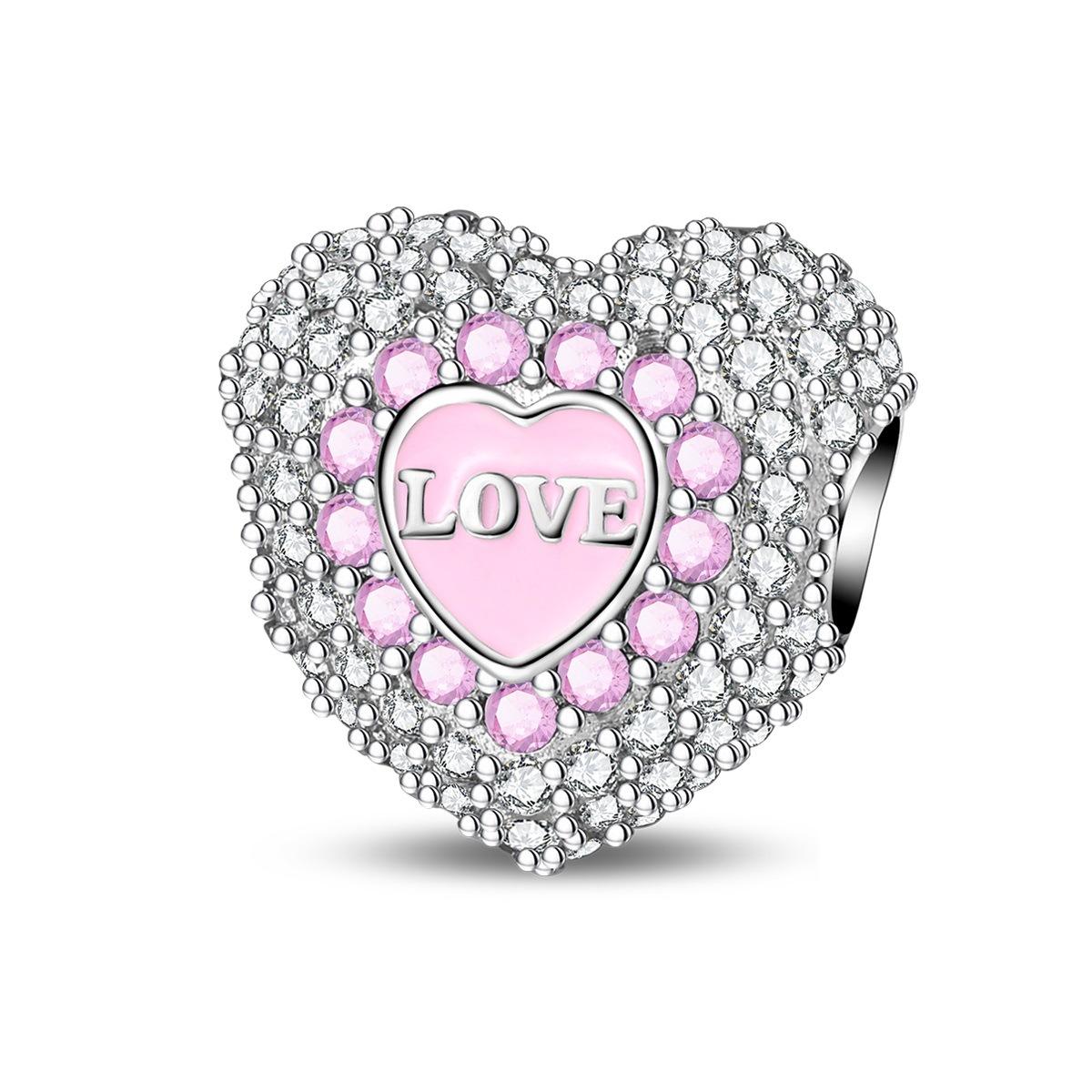 S925 Silver Charm Pendant Beads Romantic Heart Rose Beads DIY Jewelry Bracelet Accessories