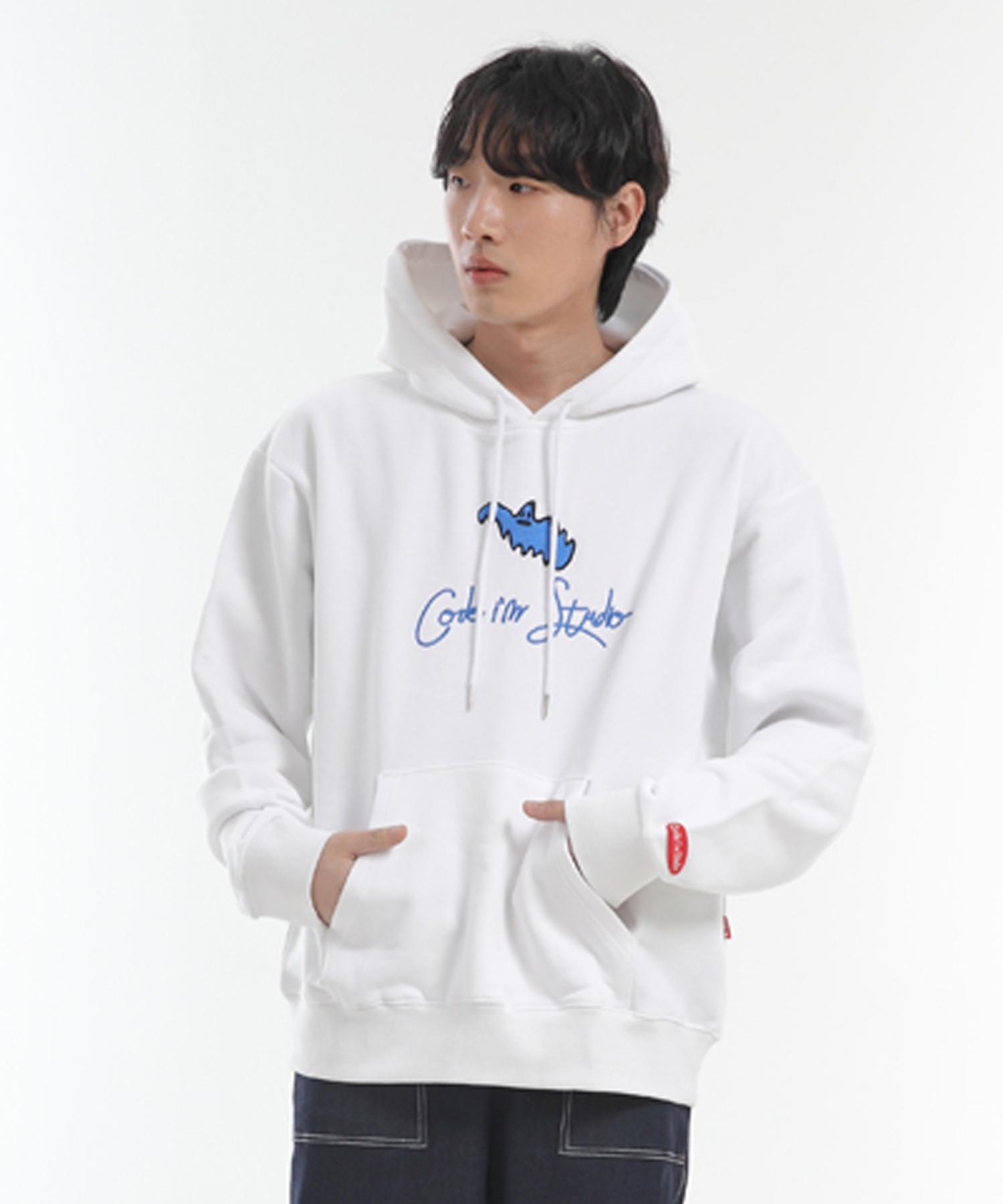 Code Iam Ghost Embroidery Heavyweight Oversized Hoodie White White/M