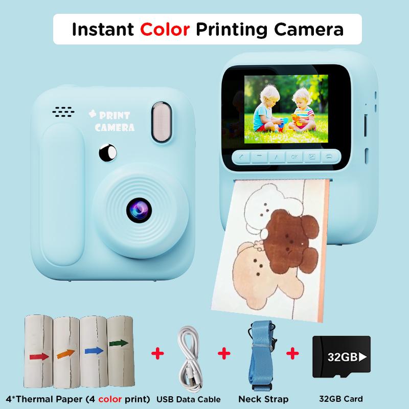 Kids Instant Printing Camera 5 Color Printing Camera 1080P Thermal Paper Print Print Po Video Games Children Boys Gilrls Gift