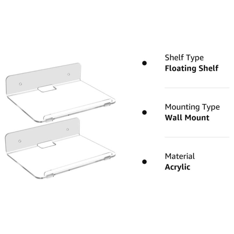 2 Pack Clear Floating Shelf Invisible Wall Mounted Stand with Cord Hole Small Display Holder for Speaker Action Figures
