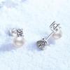 Sterling Stud Earrings With Natural Freshwater Pearl Moissanite Gemstone Women
