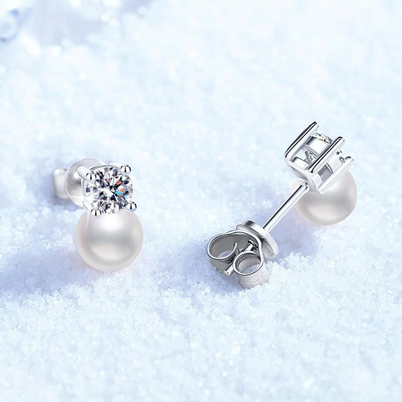 Sterling Stud Earrings With Natural Freshwater Pearl Moissanite Gemstone Women 925 Sterling Silver