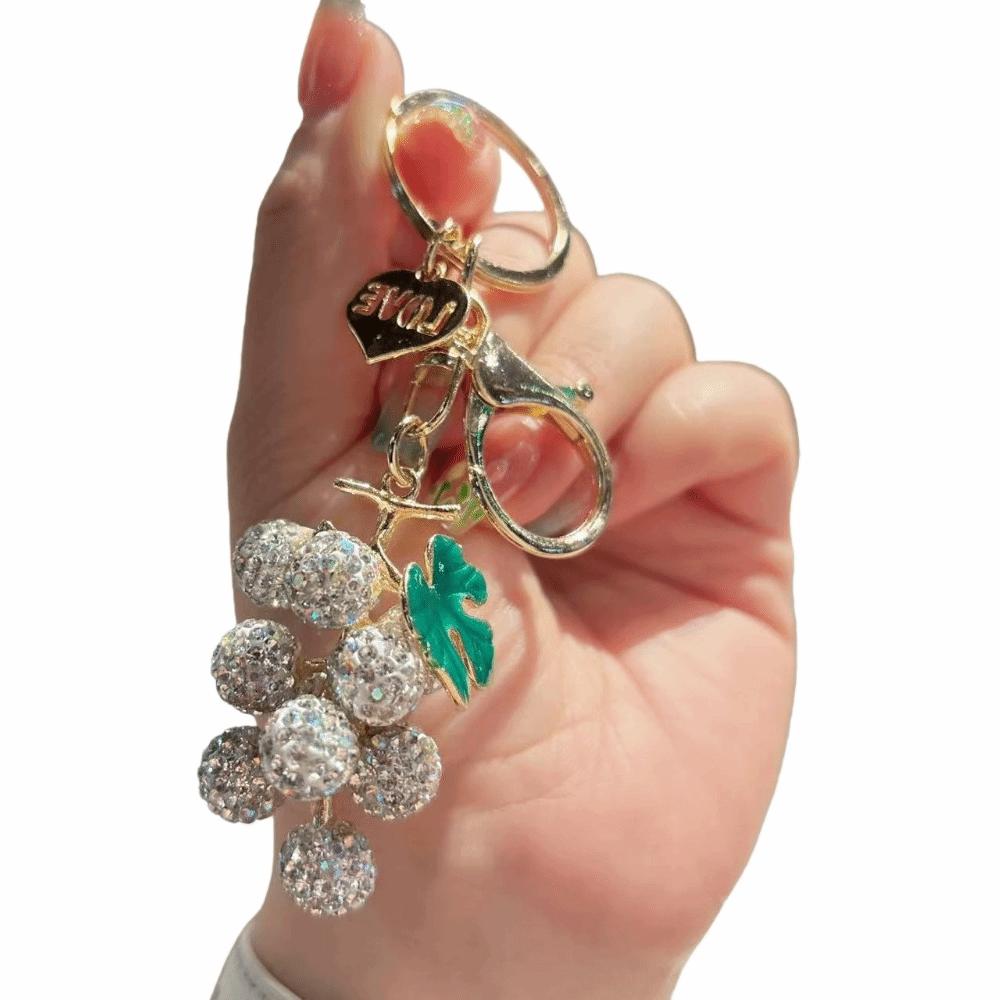 Cartoon Grapes Pendant Car Keyring Fruit Car Keyring Crystal Fruit Grapes Keychain Backpack Decor