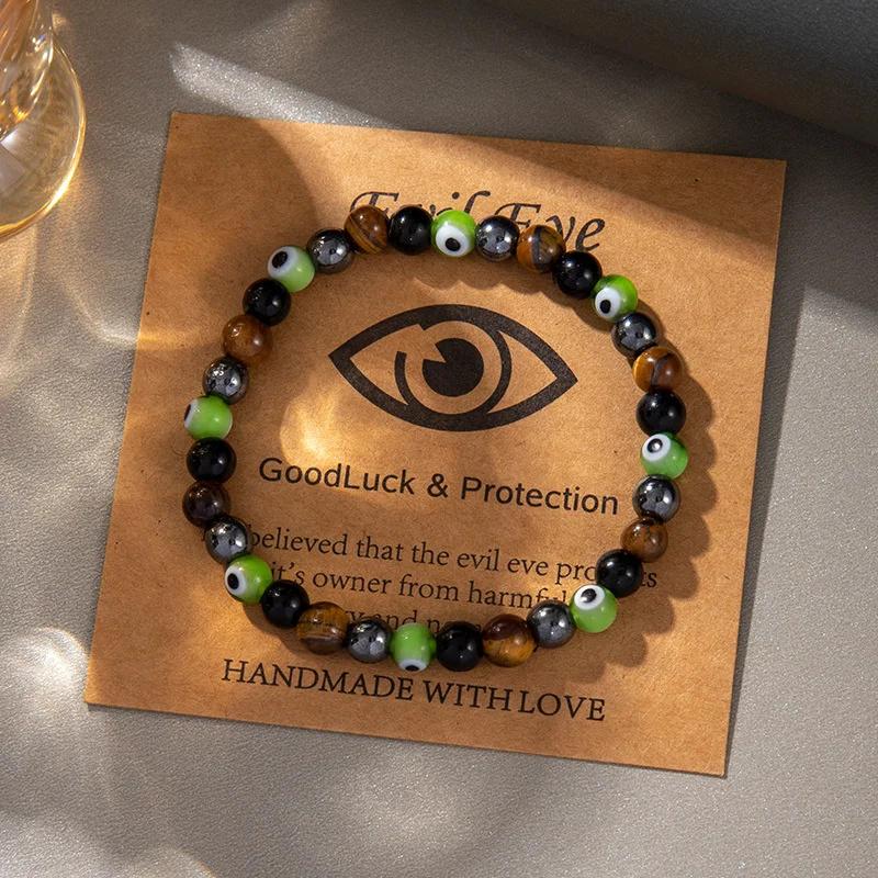Fashion Evil Eye Natural Stone Beaded Bracelet for Women Men Turkish Amulet Protection Jewelry Yoga Spiritual Friendship Gifts