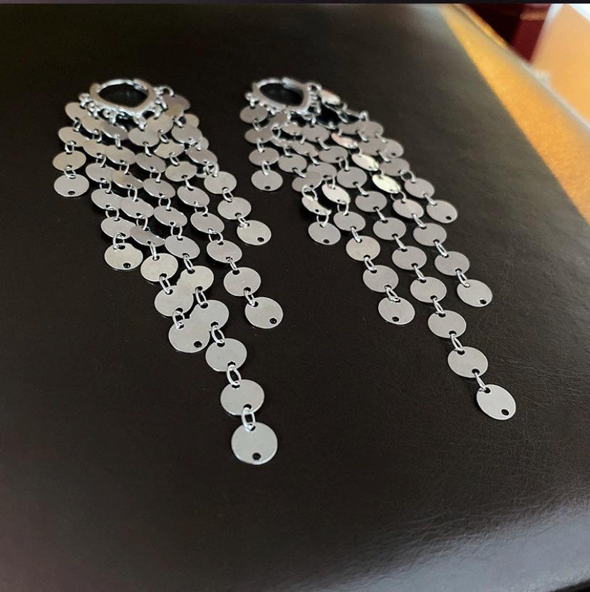 Exaggerated Tassel Stud Earrings for Women - Heart-Shaped Luxury Disc Design