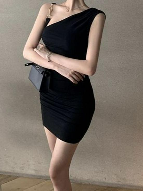 Elegant One-Shoulder Bodycon Little Black Dress