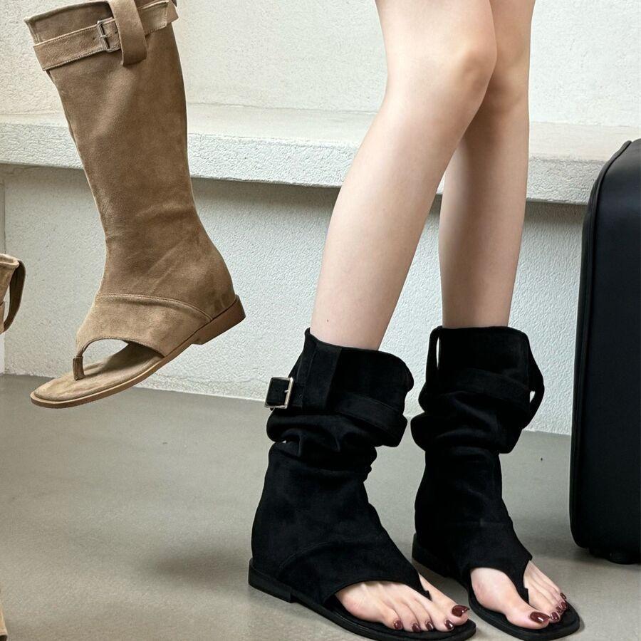 Mezzanine Retro Heightening Pile Boots Women's 2025 New Retro Spice Girls Short Boots Trouser Boots Two Wear Sandals Cool Boots