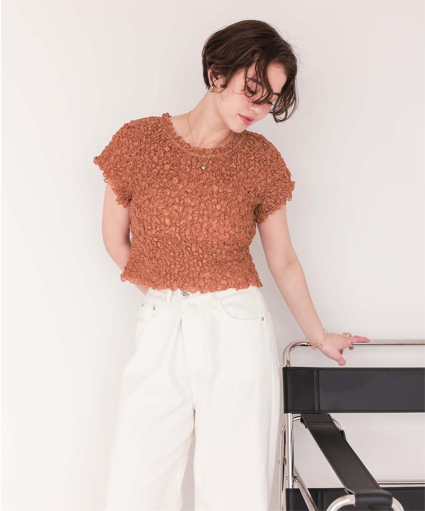 Titibait Pokopoko Shirred Sheer Top AFXP4324 Free Size Brown Women's