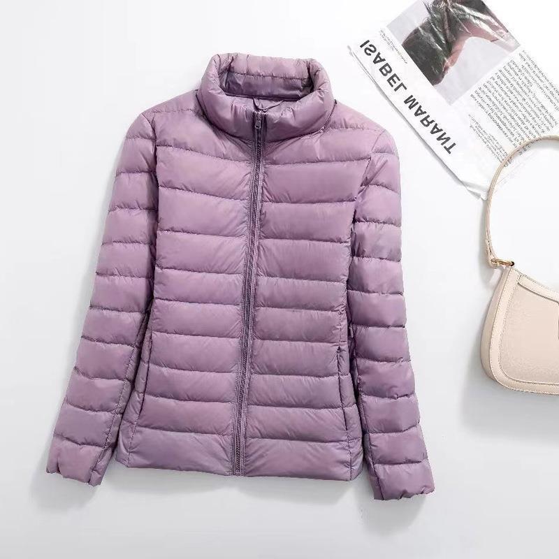 Korean Style Women's Lightweight Slim Fit Down Jacket - Stand Collar, Short, Plus Size, Autumn/Winter