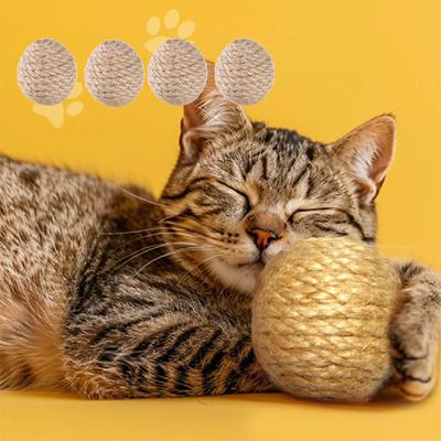 5PCS Pet Cats Sounding Ball Interactive Natural Handmade Sisal Cat Scratching Ball Make Sounds Cat Toy Home Kitten Ball Toys