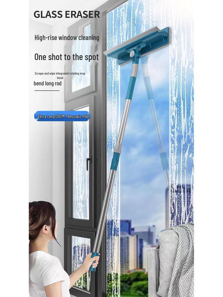 Telescopic Rotating Glass Cleaner – Double-Sided High-Rise Window Squeegee for Households.