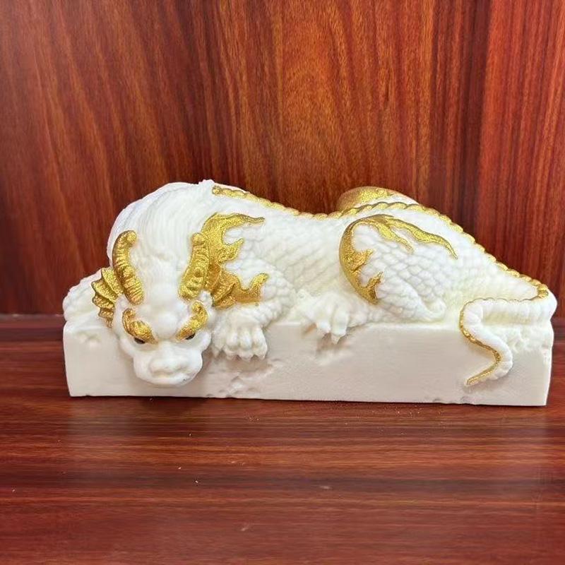 Chinese White Dragon Mascot Statue Guardian Beast Home Room Office Table Decoration and Accessories Wealth Luck Feng Shui Decor